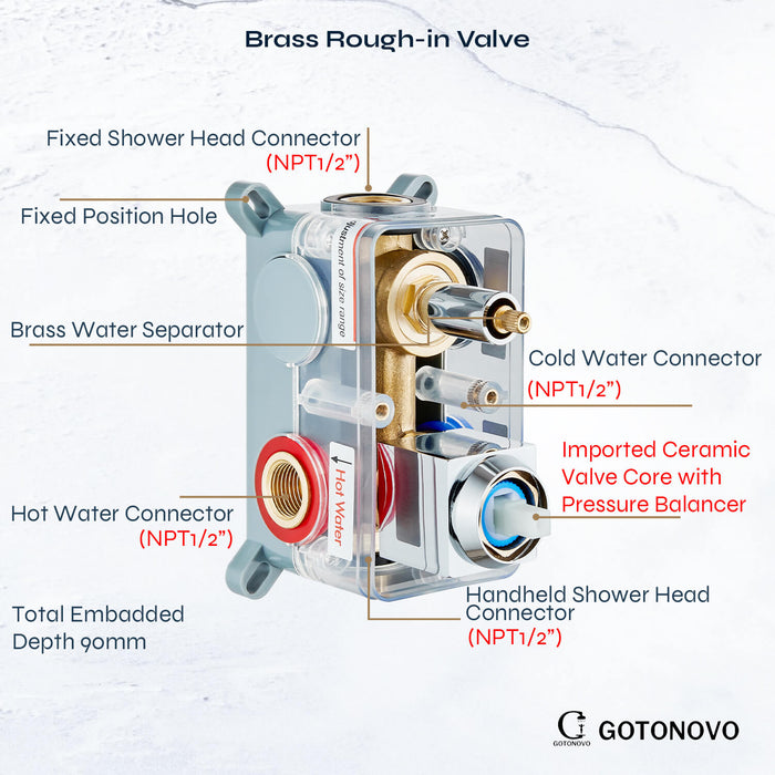 gotonovo Rain Shower System Ceiling Mount 12 Inch Shower Head with Handheld Spray Luxury High Pressure Shower Combo Set Rough-in Valve and Shower Trim Included Dual Function