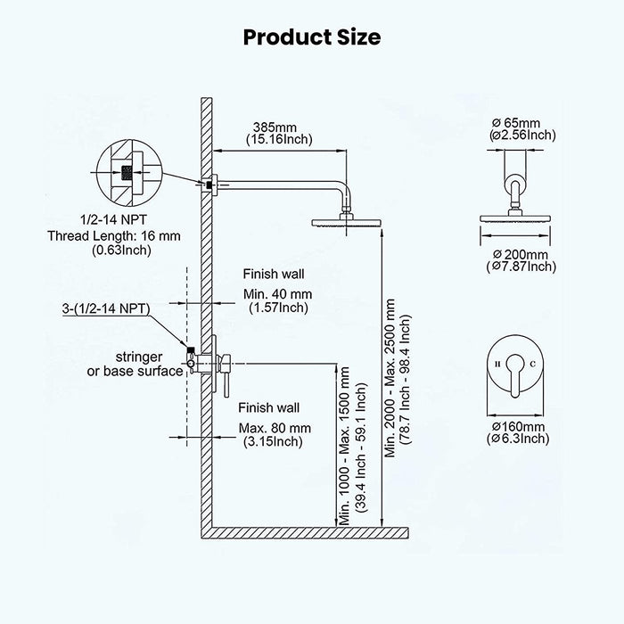 gotonovo Matte Black Shower Faucet Set Complete 8 inch Round Thicken Rain Shower Head Single Function Wall Mounted Shower Trim Kit Pressure Balance Shower System Rough-in Valve and Trim Included