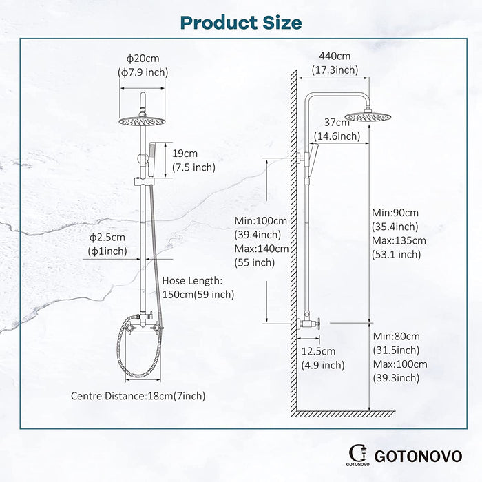 gotonovo Outdoor Shower Faucet SUS304 Shower Fixture System Combo Set Double Cross Handle Rainfall Shower Head High Pressure Hand Spray Wall Mount 2 Function 8 inch