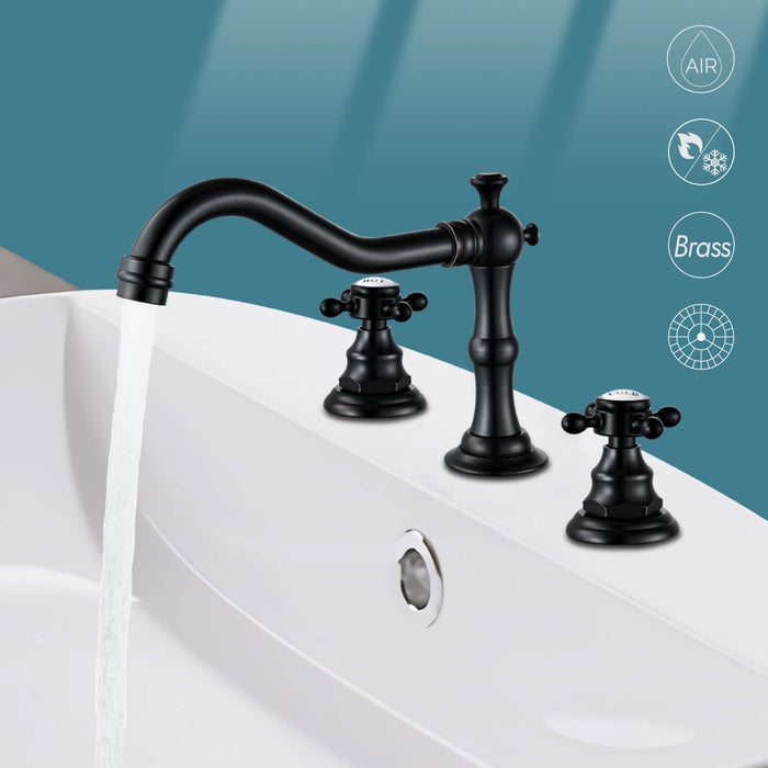 gotonovo Bathroom Sink Faucet Deck Mount Widespread Double Mixing Tap Cross Knobs 3 Hole with Pop Up Drain