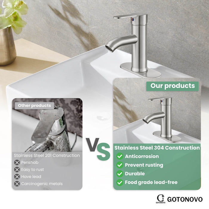 gotonovo Bathroom Vessel Sink Faucet Single Handle Lavatory Vanity Deck Mount Sink Tap with Pop Up Drain( Tall Type& Short Type)
