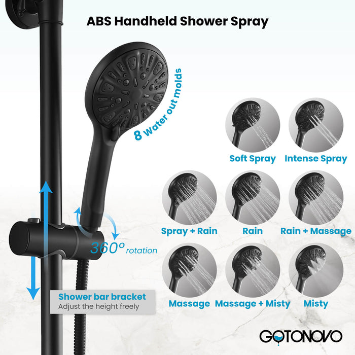 Gotonovo Exposed Shower System 8 Inch Rainfall Shower Head with Handheld Spray Dual Cross Knobs Mixer Bathroom Shower Combo Set Wall Mount