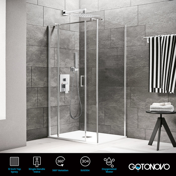 Gotonovo Rainfall Shower System Wall Mount Square Showerhead Shower Trim Kit 2 in 1 Cylindrical Handheld shower with Rough-in Valve