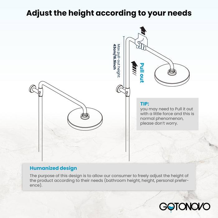 Gotonovo Exposed Shower System 8-inch Shower Head Fixture with Handheld Spray Double Lever Handle Bathtub Spout Triple Function Bathroom Wall Mount