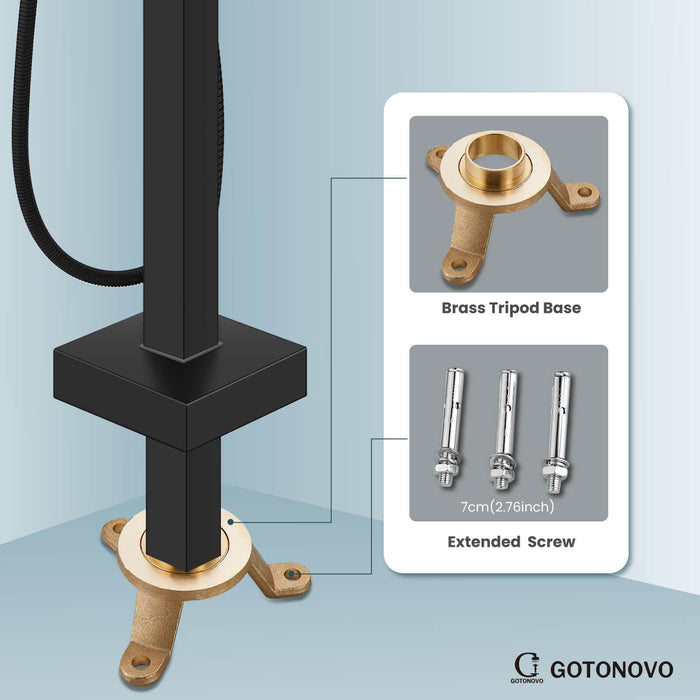 gotonovo Freestanding Tub Filler Waterfall Bathtub Faucet Floor Mount Single Handle Brass Tub Faucets with Handheld Shower Swivel Spout