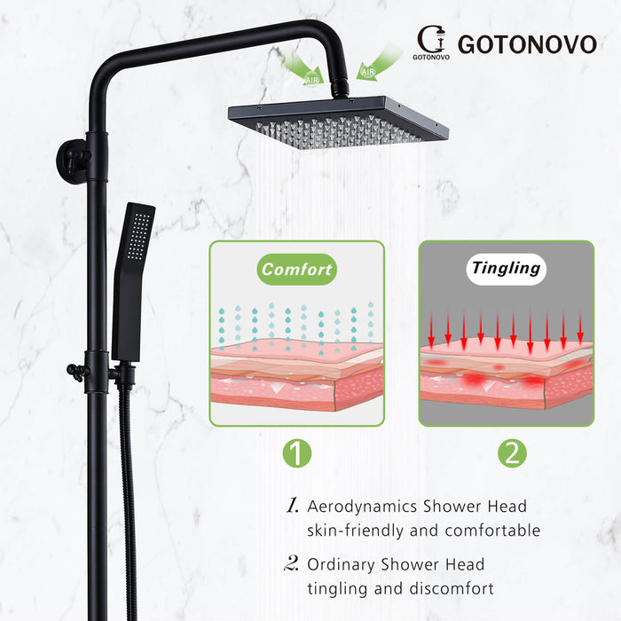 Gotonovo Exposed Shower System 8 Inch Square Swivel Rainfall Shower Head with Handheld Adjustable Complete Set Wall Mount