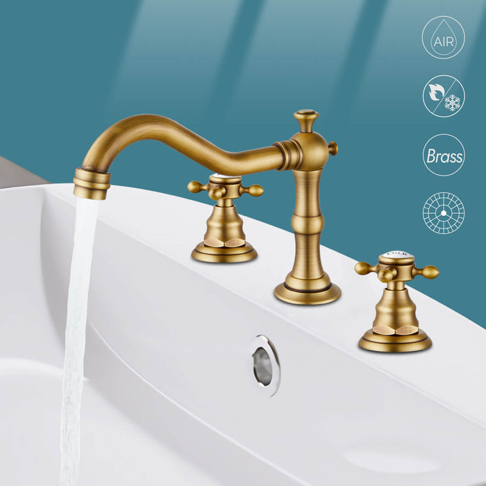 gotonovo Bathroom Sink Faucet Deck Mount Widespread Double Mixing Tap Cross Knobs 3 Hole with Pop Up Drain