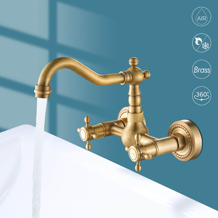 gotonovo Wall Mount Sink Faucet Dual Knobs cross Handle Vintage Kitchen Bathroom Farmhouse Mixer Tap