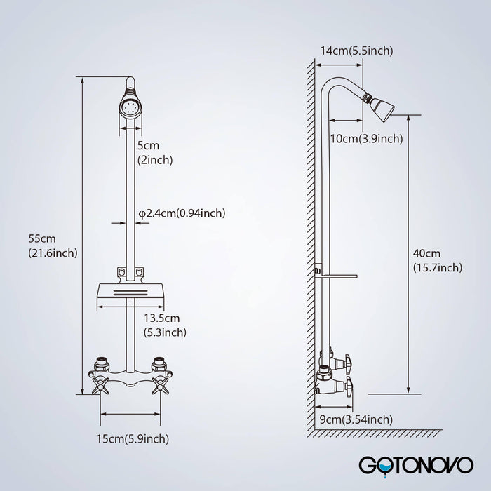 gotonovo Outdoor Shower Faucet Set Double Cross Handles Exposed Shower System Rainfall Shower Head Wall Mount Shower Fixture Kit Brass Mix Valve