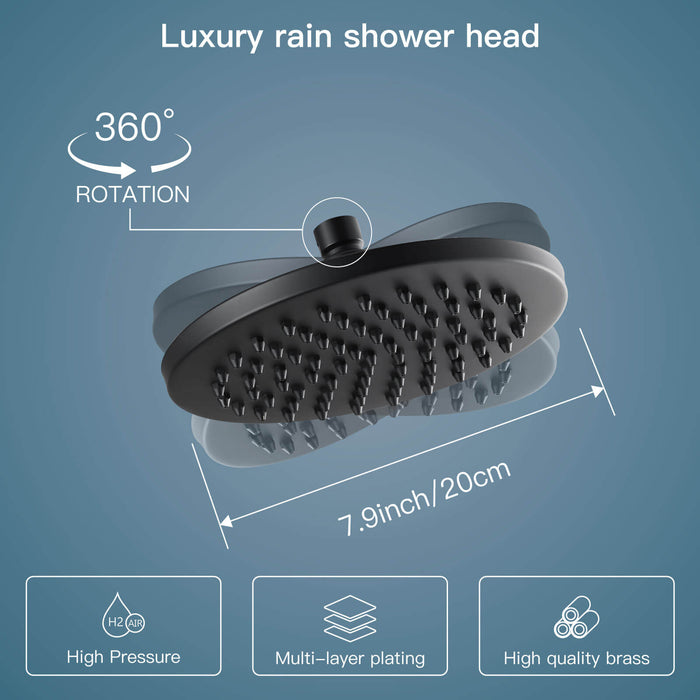 Gotonovo 8-inch Rainfall Round Shower Head Iron Nozzle High Pressure High Flow Adjustable Swivel Ball Metal Replacement For Bathroom Shower Heads