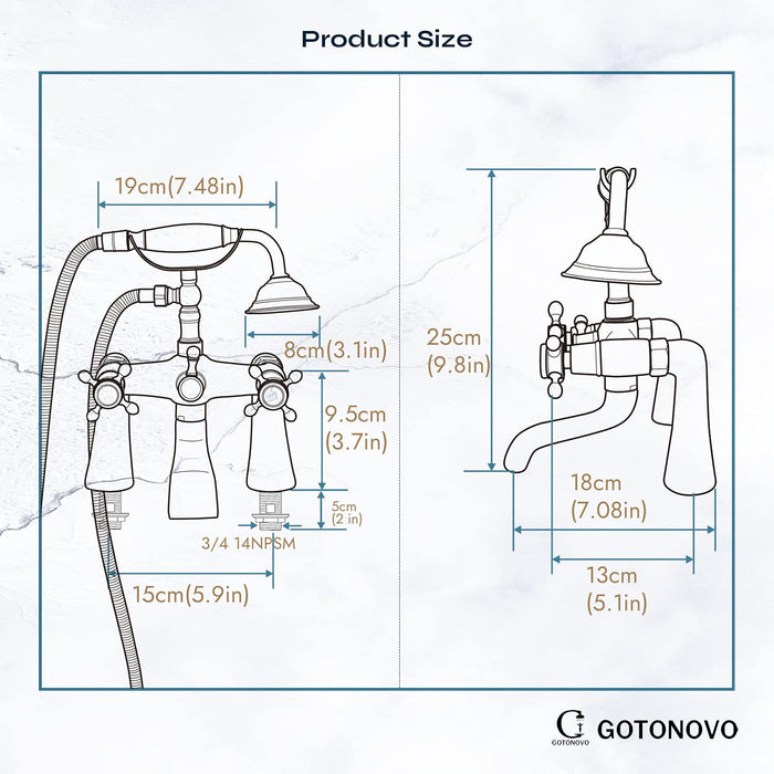 Tub Bathtub Clawfoot Faucet Deck Mount with Handheld Shower Telephone Shaped Sprayer Showerheld Double Cross Handle