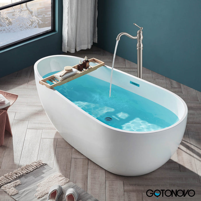 Gotonovo Brushed Nickel Freestanding Bathtub Faucet Swivel Spout Single Handle Floor Mount Tub Filler Bathtub Mixer Tap