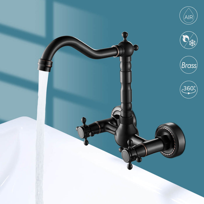 gotonovo Wall Mount Sink Faucet Dual Knobs cross Handle Vintage Kitchen Bathroom Farmhouse Mixer Tap