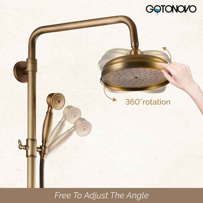 gotonovo Shower Fixture Exposed Pipe Shower System Brass 8 Inch Dual Functions Rainfall Overhead with Handheld Spray Solid Copper Diverter Bathroom Shower Faucet Combo Unit Set