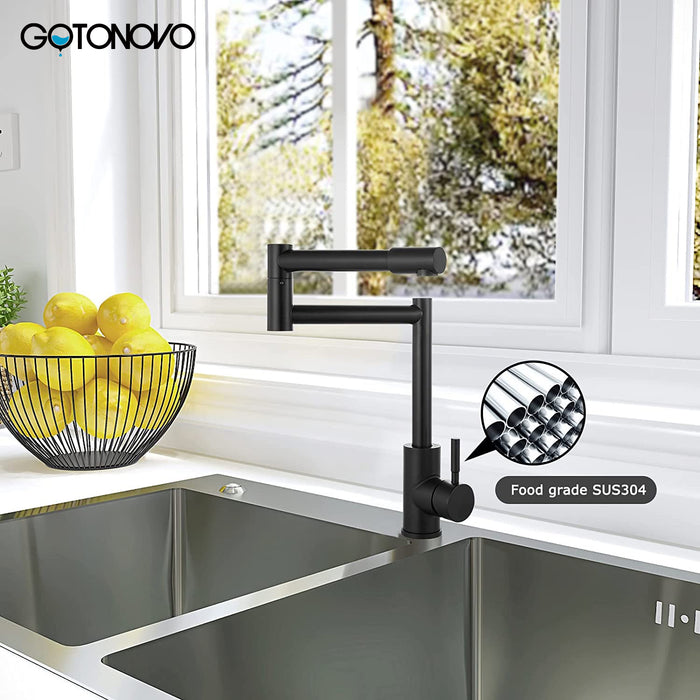 gotonovo Pot Filler Faucet Deck Mounted Single Handle Double Joints Free Rotating Modern Deck Mounted Countertop Retractable Commercial Kitchen Sink Faucet Stainless Steel