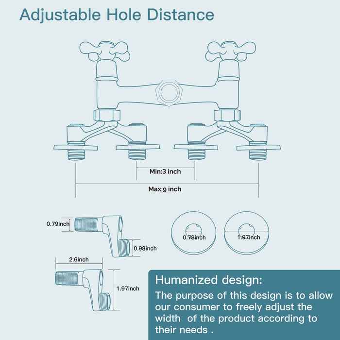 Gotonovo Aanrechtkraan Wandmontage 6 Inch+8inch Midden Verstelbare Gatafstand Keuken Wandkranen 360 Graden Draaibare Uitloop Dubbele Kruisgrepen 