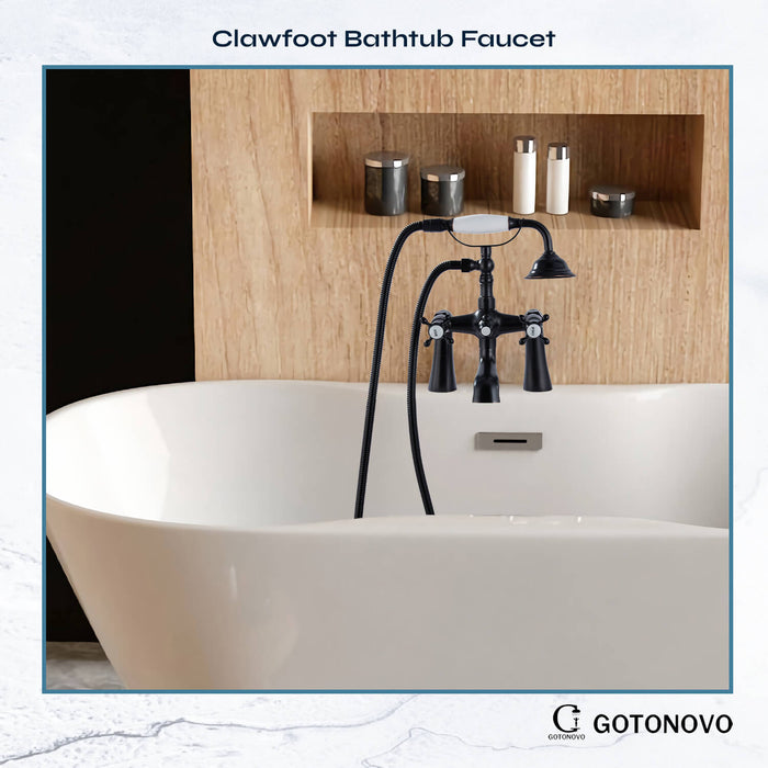 gotonovo Deck Mount Tub Bathtub Faucet Clawfoot with Handheld Shower 6 Inch Telephone Shaped Sprayer Showerheld Double Cross Handle