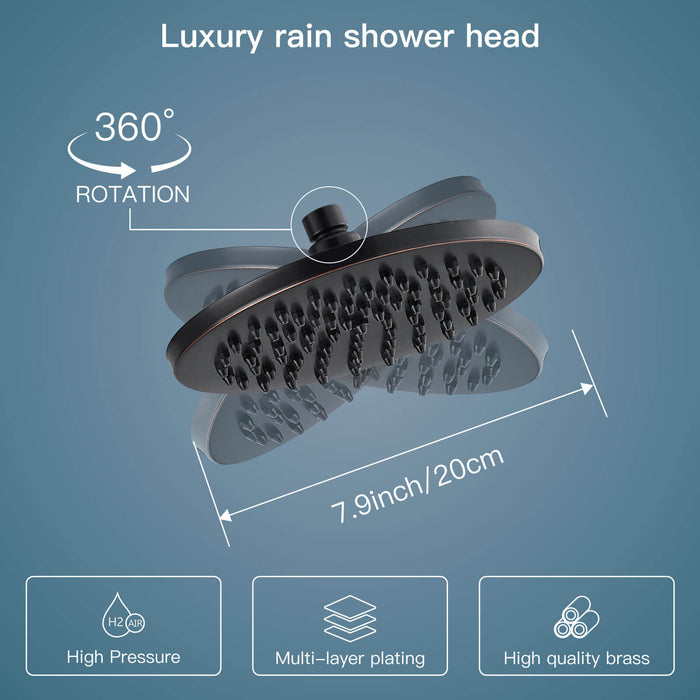 Gotonovo 8-inch Rainfall Round Shower Head Iron Nozzle High Pressure High Flow Adjustable Swivel Ball Metal Replacement For Bathroom Shower Heads