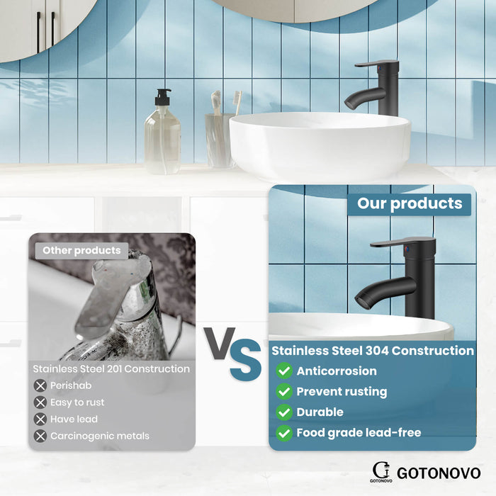 gotonovo Bathroom Vessel Sink Faucet Single Handle Lavatory Vanity Deck Mount Sink Tap with Pop Up Drain( Tall Type& Short Type)