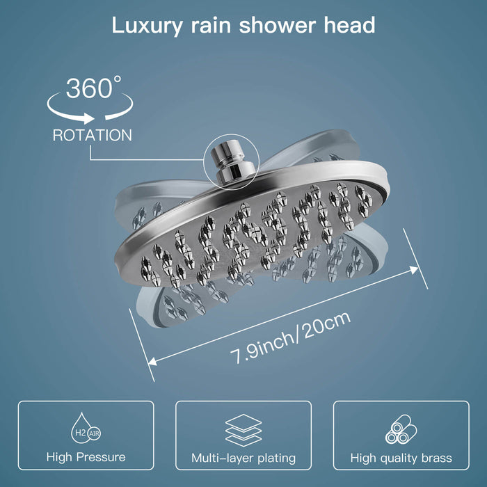 Gotonovo 8-inch Rainfall Round Shower Head Iron Nozzle High Pressure High Flow Adjustable Swivel Ball Metal Replacement For Bathroom Shower Heads