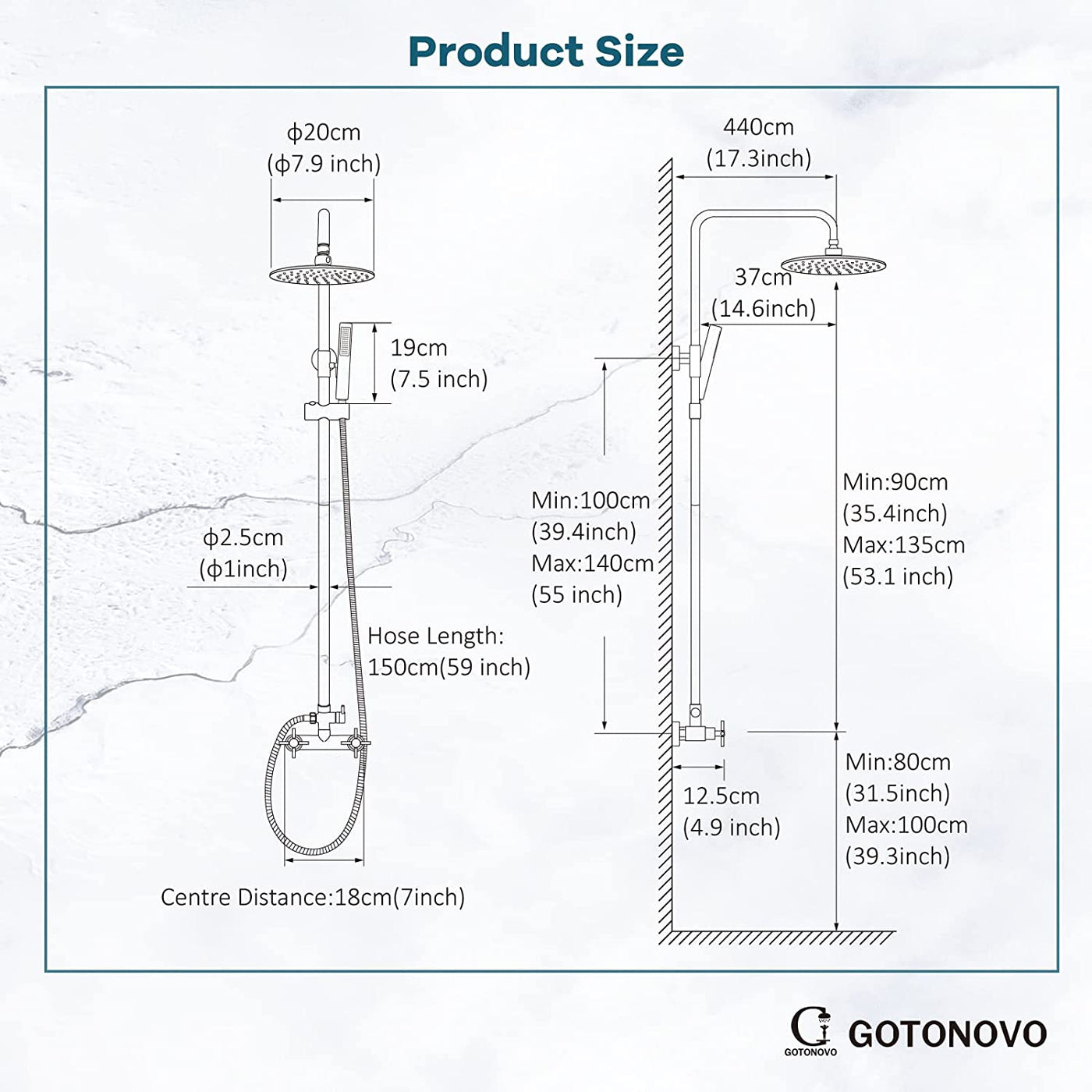 gotonovo Outdoor Shower Faucet SUS304 Shower Fixture System Combo Set