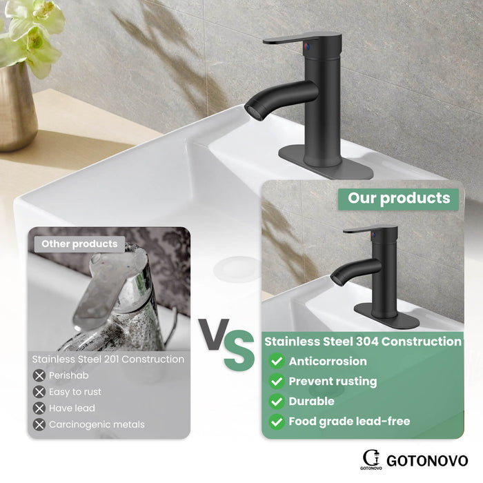 gotonovo Bathroom Vessel Sink Faucet Single Handle Lavatory Vanity Deck Mount Sink Tap with Pop Up Drain( Tall Type& Short Type)