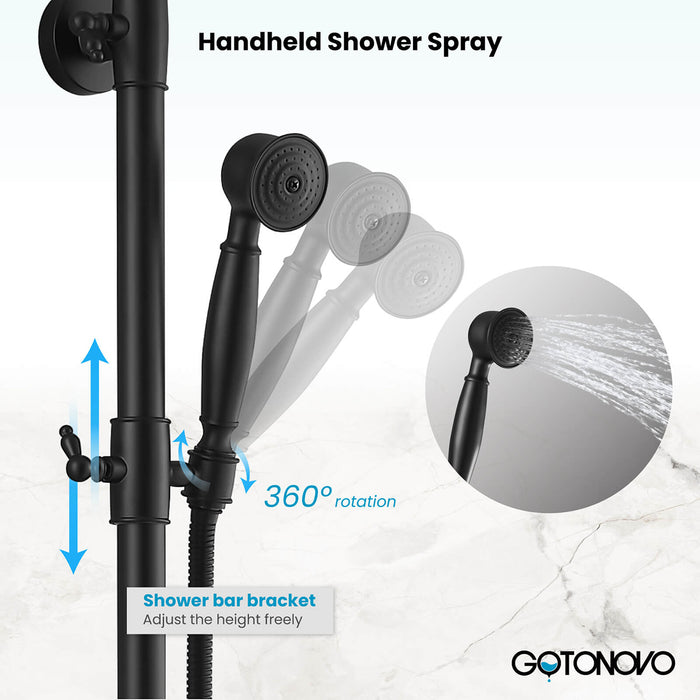 gotonovo Exposed Pipe Shower System 8 Inch Rainfall Showerhead Shower Faucet Fixture Combo Set Brass Single Handle with Hand Sprayer Adjustable Slide Bar Dual Functions