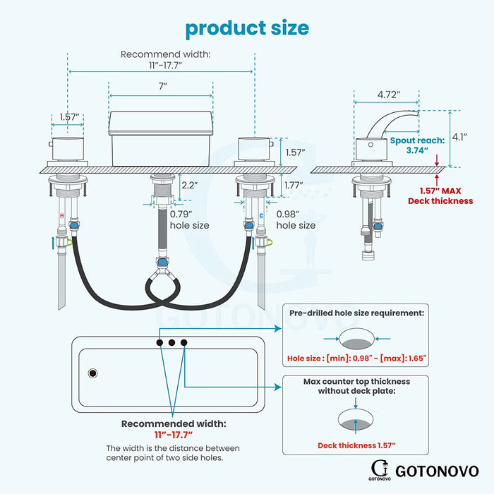 Bathroom Waterfall Tub Faucet Deck Mount Roman Tub Filler 3 Hole Bathtub Faucet with Round Knob Handles Bathtub Spout Brass Valve Stainless Steel Water Supply Lines High Flow