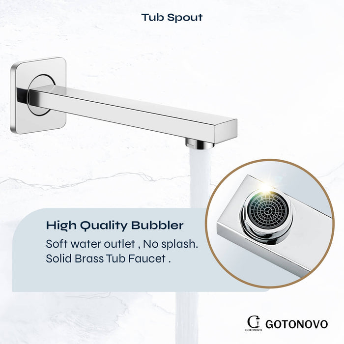 gotonovo douchesysteem met badkuipuitloop, 12 inch plafondmontage, 3-functiemengkraan, douchecombinatieset, regendouche, handdouche, badkamer, luxe inbouwventielbehuizing en afwerkingsset 