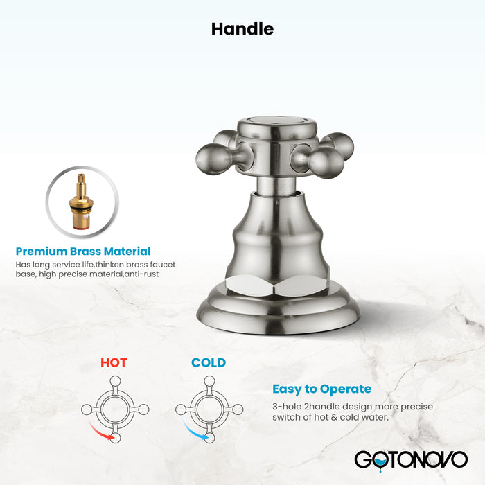 Gotonovo Victorian Widespread Three Holes Deck Mounted Bathroom Sink Faucet with Pop Up Drain with Overflow