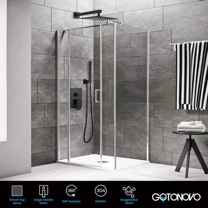 Gotonovo Rainfall Shower System Wall Mount Square Showerhead Shower Trim Kit 2 in 1 Cylindrical Handheld shower with Rough-in Valve