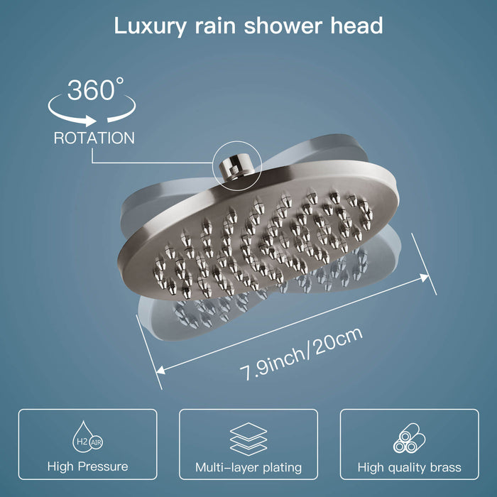 Gotonovo 8-inch Rainfall Round Shower Head Iron Nozzle High Pressure High Flow Adjustable Swivel Ball Metal Replacement For Bathroom Shower Heads