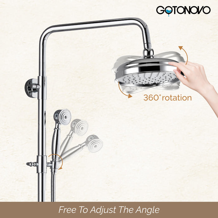 gotonovo Shower Fixture Exposed Pipe Shower System Brass 8 Inch Dual Functions Rainfall Overhead with Handheld Spray Solid Copper Diverter Bathroom Shower Faucet Combo Unit Set