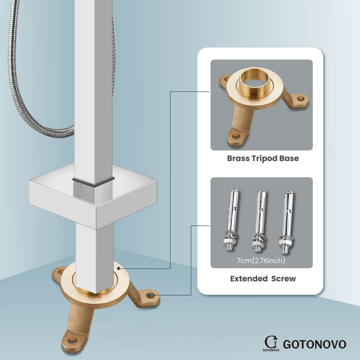 gotonovo Freestanding Tub Filler Waterfall Bathtub Faucet Floor Mount Single Handle Brass Tub Faucets with Handheld Shower Swivel Spout