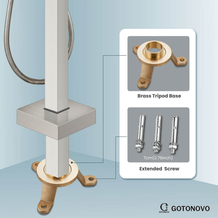 gotonovo Freestanding Tub Filler Waterfall Bathtub Faucet Floor Mount Single Handle Brass Tub Faucets with Handheld Shower Swivel Spout