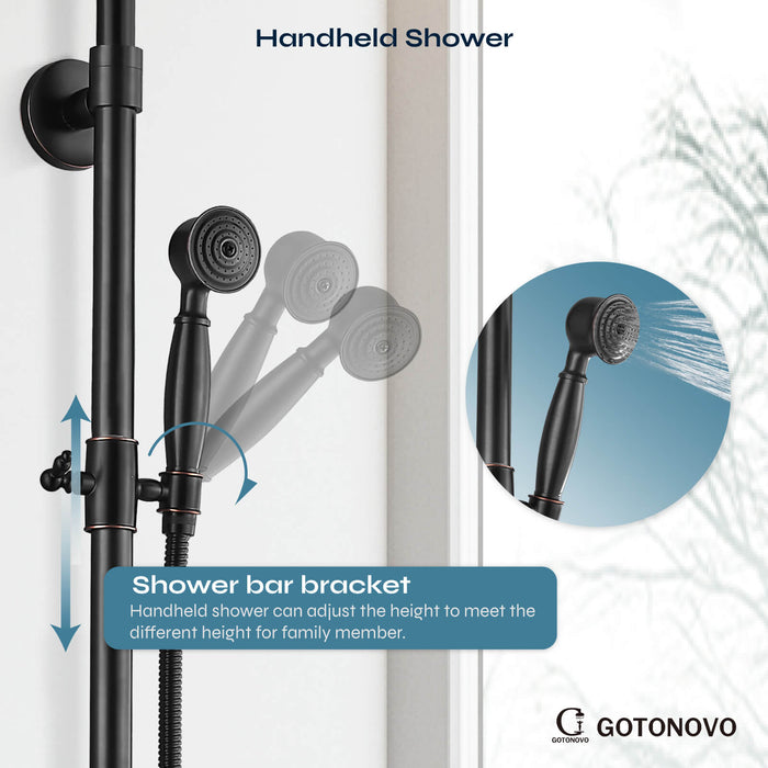 gotonovo douchesysteem douchekraan set 8 inch ronde regendouchekop 360 draaibaar met handsproeier wandmontage enkele handgreep 