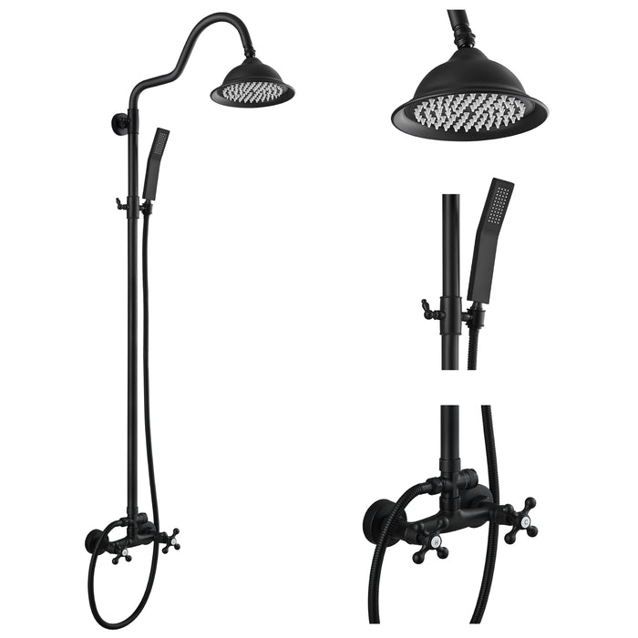 gotonovo Wandmontage 8 inch Bell Regendouchekop Messing 2 Functie Douchesysteem Kit met 2 Dubbele Knop Kruisgrepen en Gebogen Handsproeier
