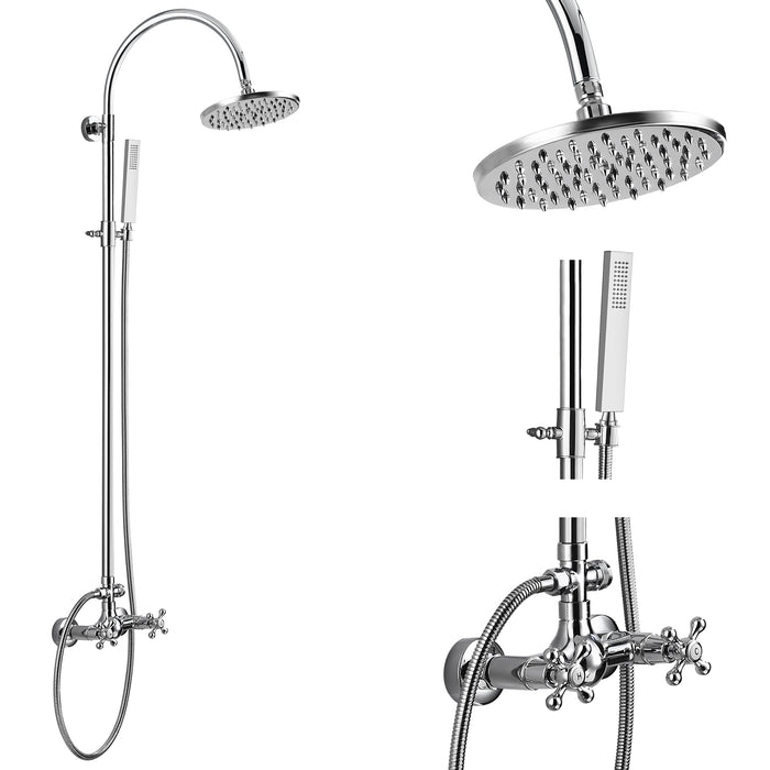 Gotonovo wandmontage dubbele functie 8 inch regendouchekop zichtbare douchekraan dubbele kruisgrepen met handsproeier badkamer douchesysteem