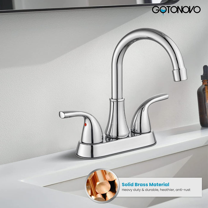 Gotonovo 4 Inch Centerset Badkamer Wastafel Kraan 2 Gat Toilet Mengkraan Dekmontage 2 Handgrepen met Pop-Up Afvoer en Watertoevoerleidingen 