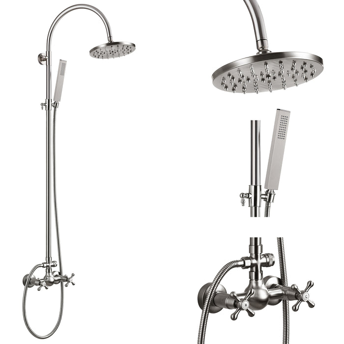 Gotonovo wandmontage dubbele functie 8 inch regendouchekop zichtbare douchekraan dubbele kruisgrepen met handsproeier badkamer douchesysteem