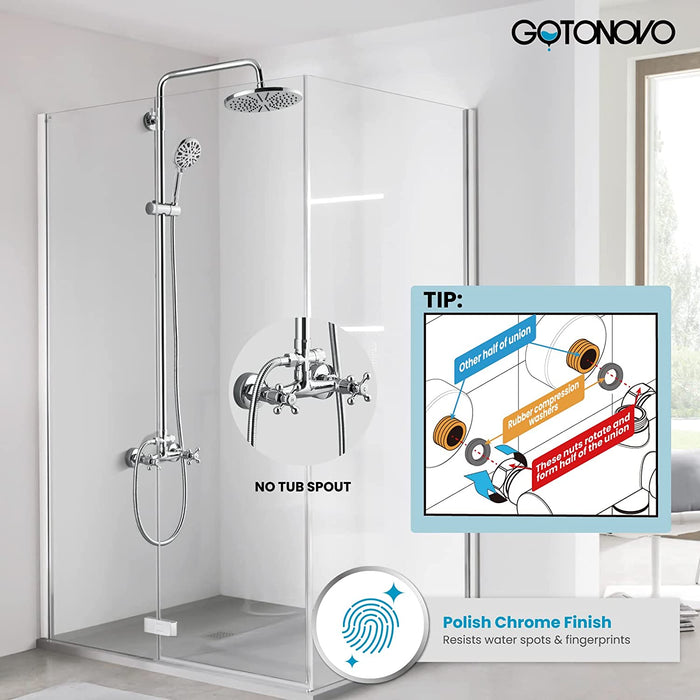 Gotonovo Exposed Shower System 8 Inch Rainfall Shower Head with 3 Function ABS Handheld and Double Cross Handle Wall Mounted Bathroom Luxury Mixer Shower Combo Set