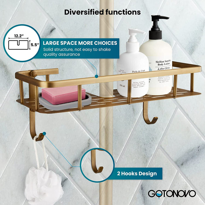 gotonovo Badkamer Douche Plank Wandmontage Massief Messing Essentieel Doucherek Single Pack Eén Laag Antiek Messing Badkamer Doucherek Mand Armmontage Doucheopslag 