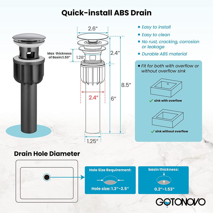Gotonovo Wastafelkraan 4 Inch Centerset Draaibare Uitloop Toiletkraan met Watertoevoerleidingen en Pop-Up Afvoer 