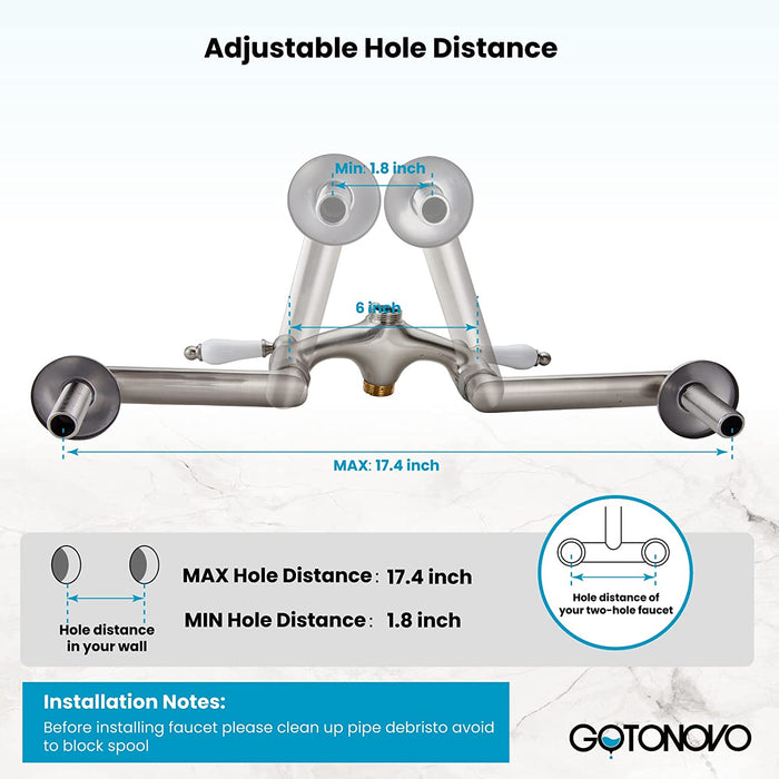 gotonovo Clawfoot Bathtub Shower Faucet Wall Mount with Hand Held Shower Sprayer Bathtub Faucet Set Double Level Handle 6 Inch Center with Lengthen Adapter Adjustable Swing Arms