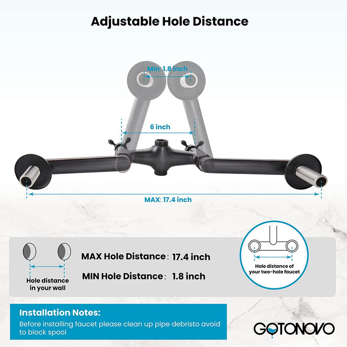 gotonovo Vintage Wall Mount Clawfoot Bathtub Faucet 1.8-17.4Inch Adjustable Center Double cross Handle Shower Faucet System Telephone Shape with Lengthen Adapter Adjustable Swing Arms