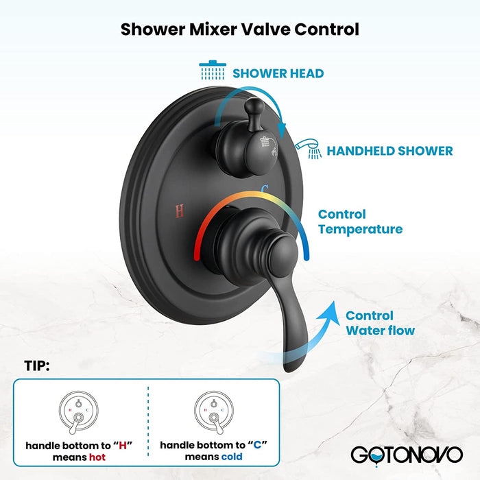 gotonovo Single Handle Vintage Rainfall 8 Inch Shower Head Antique Telephpne Shape Hand Sprayer Wall Mount Bathroom Shower Faucet System Dual Function