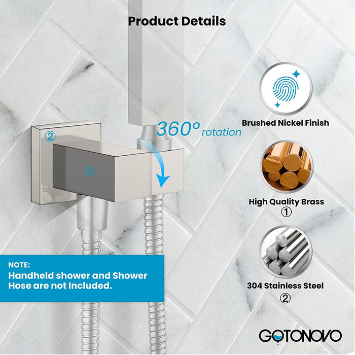 gotonovo Solid Brass Wall Mounted Water Supply Shower Holder Elbow with  Swivel Handheld Shower Hplder With Shower Hose Connector by Male 1/2 IPS