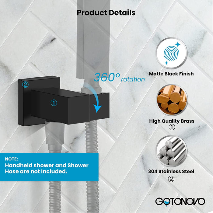 gotonovo Solid Brass Wall Mounted Water Supply Shower Holder Elbow with Swivel Handheld Shower Hplder With Shower Hose Connector by Male 1/2" IPS Water Oulet