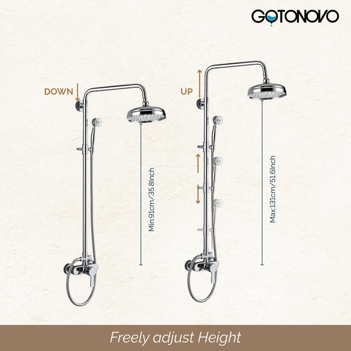 gotonovo Shower Fixture Exposed Pipe Shower System Brass 8 Inch Dual Functions Rainfall Overhead with Handheld Spray Solid Copper Diverter Bathroom Shower Faucet Combo Unit Set