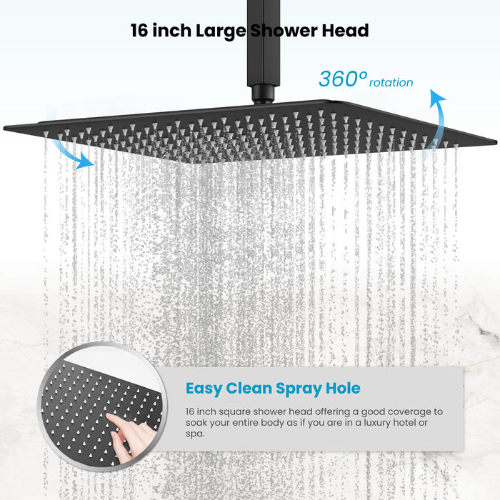 Gotonovo Rain Shower Combo Set Ceiling Mounted Square Rainfall Shower Head with Body Spray Jets and Brass Handshower Pressure Balance Rough-in Valve and Trim Included